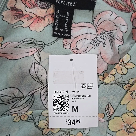 Forever 21 Dress Women's Medium Green Whimsy Floral Cut-out Long Sleeve Dress - Picture 6 of 7